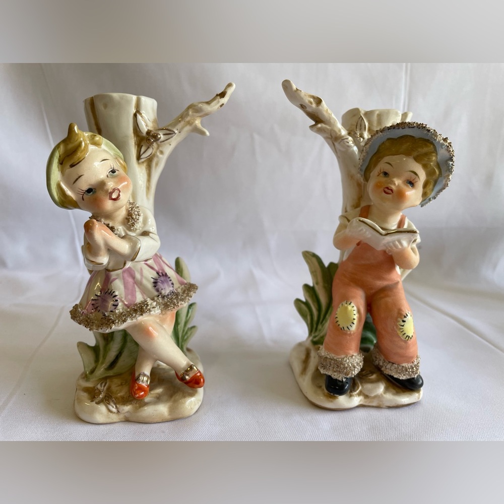 Vintage Boy and Girl Figurine Vase decor